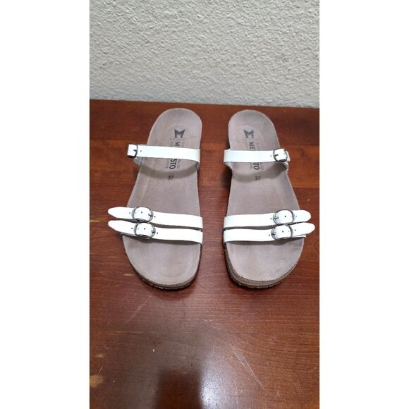 Mephisto Women's White Cork Sandals Size 37 US 6-6.5 Double Strap Adjustable Lea - Picture 2 of 8